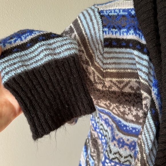 Kensie Blue Patterned Striped Open Front Waterfall Cardigan - Picture 3 of 8